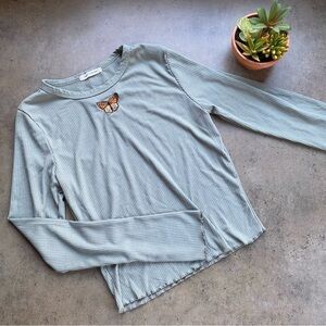 𝅺3 for $40 ✨ Embroidered Butterfly Long Sleeve Lettuce Hem Baby Tee